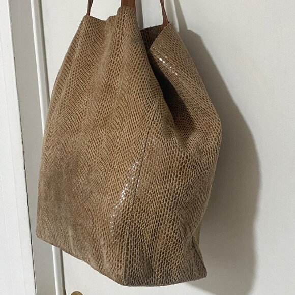 Sorial New York Snakeskin Suede Tote Bag in Tan - Picture 2 of 6